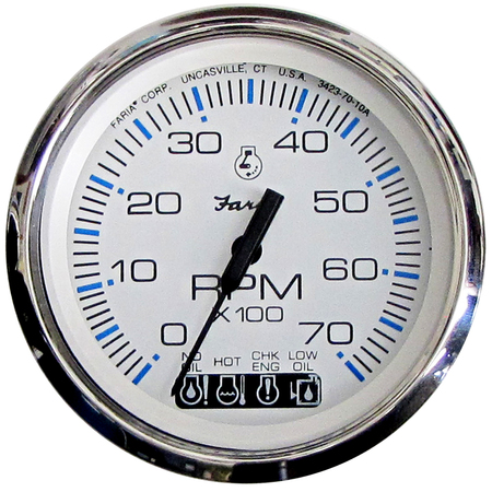 FARIA BEEDE INSTRUMENTS Chesapeake White SS 4" Tachometer w/Systemcheck Indicator - 7, 00 33850
